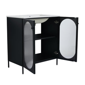 English Elm 30 Inch Freestanding Bathroom Vanity With Durable Ceramic Sink & Customizable Storage Solutions W999S00163