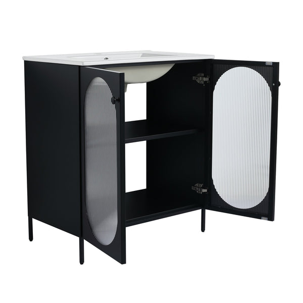 English Elm 30 Inch Freestanding Bathroom Vanity With Durable Ceramic Sink & Customizable Storage Solutions W999S00163