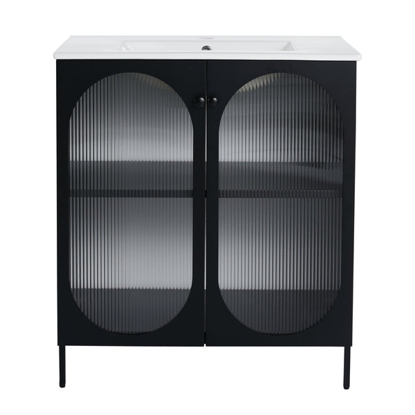 English Elm 30 Inch Freestanding Bathroom Vanity With Durable Ceramic Sink & Customizable Storage Solutions W999S00163