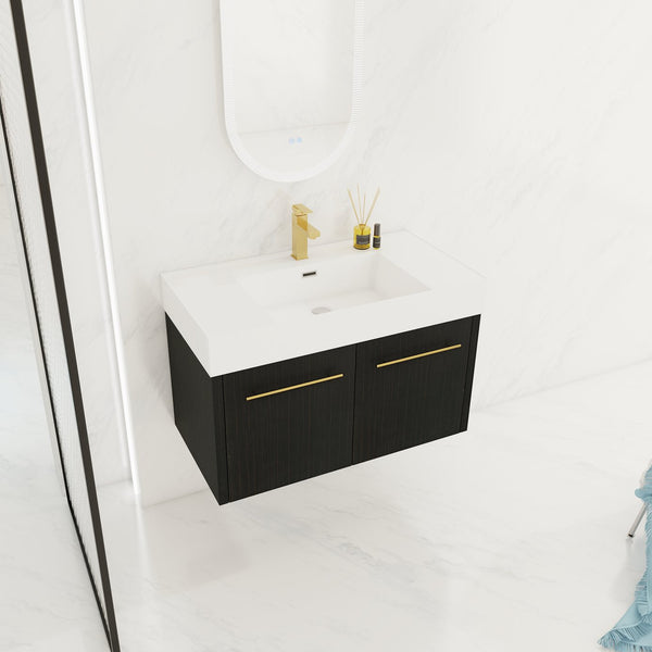 English Elm 36 Inch Wall-Mounted Bathroom Vanity With Soft-Close Doors, Thick Resin Sink, Easy Installation W999S00159