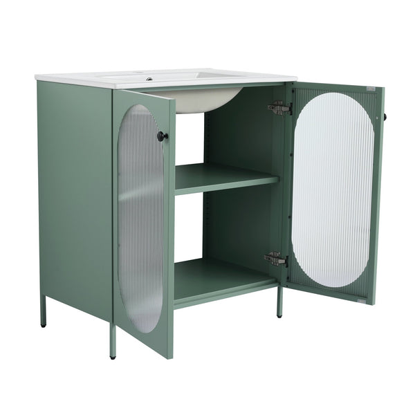 English Elm 30 Inch Freestanding Bathroom Vanity With Stylish Ceramic Sink, Adjustable Storage, And Modern Finish W999S00162