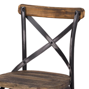 English Elm Antique Metal X-Back Bar Stool with Oak Slats, Splayed Legs and Footrest for Rustic Kitchen Counter Black+Brown B062P181304