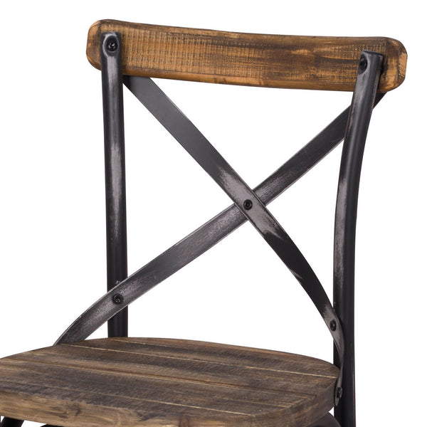 English Elm Antique Metal X-Back Bar Stool with Oak Slats, Splayed Legs and Footrest for Rustic Kitchen Counter Black+Brown B062P181304