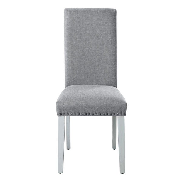 English Elm Grey Parson Chairs (Set of 2) in Grey Linen with Antique White Legs, Nailhead Trim, Sinuous Spring Comfort B062P182772