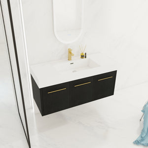 English Elm 48 Inch Wall-Mounted Bathroom Vanity With Thick Resin Sink, Soft-Close Doors, Kd Package Included W999S00160