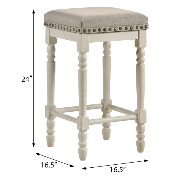 English Elm Tan Counter Height Stools Set of 2 – Rustic Antique White Frame, Weathered Oak Legs, Cozy Beige Upholstery, Comfort B062P181301