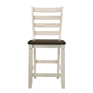 English Elm Oak Counter Height Stools Set of 2 - Oak & Antique White Wood, Slatted Back, Footrest, Durable Comfort B062P181302