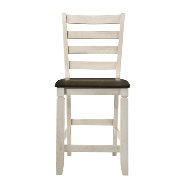 English Elm Oak Counter Height Stools Set of 2 - Oak & Antique White Wood, Slatted Back, Footrest, Durable Comfort B062P181302