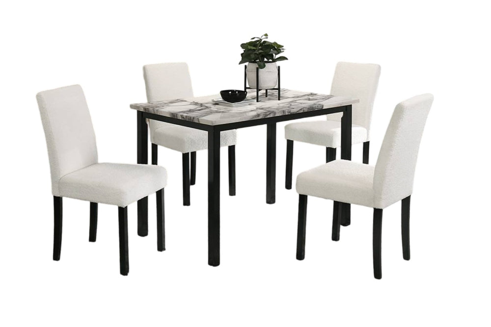 English Elm White 5-Piece Wool Fabric Upholstered Dining Set with Faux Marble Top, Cushioned Modern Comfort B011S00885