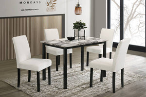 English Elm White 5-Piece Wool Fabric Upholstered Dining Set with Faux Marble Top, Cushioned Modern Comfort B011S00885