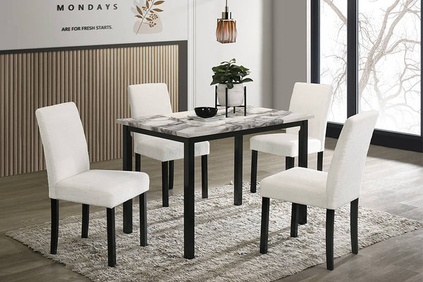 English Elm White 5-Piece Wool Fabric Upholstered Dining Set with Faux Marble Top, Cushioned Modern Comfort B011S00885