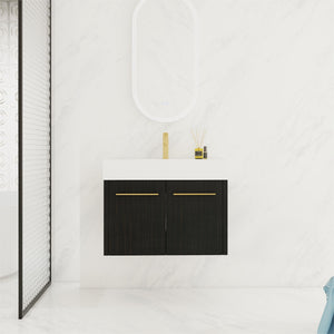English Elm 30 Inch Wall-Mounted Bathroom Vanity With Thick Edged Resin Sink - Modern, Space-Saving Design! W999S00158