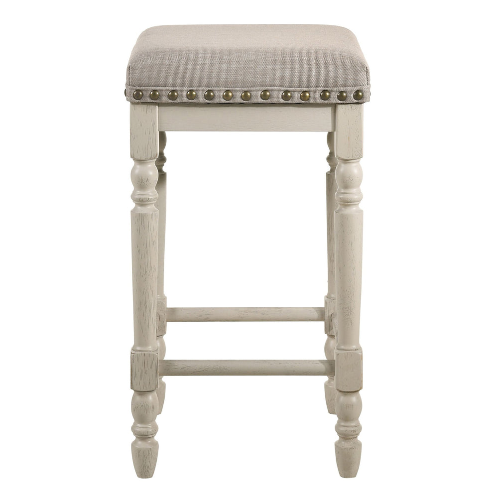 English Elm Tan Counter Height Stools Set of 2 – Rustic Antique White Frame, Weathered Oak Legs, Cozy Beige Upholstery, Comfort B062P181301