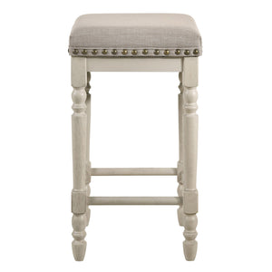 English Elm Tan Counter Height Stools Set of 2 – Rustic Antique White Frame, Weathered Oak Legs, Cozy Beige Upholstery, Comfort B062P181301