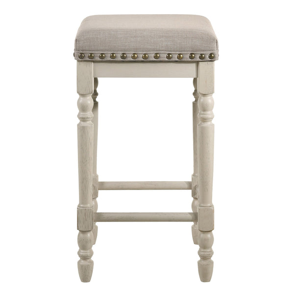 English Elm Tan Counter Height Stools Set of 2 – Rustic Antique White Frame, Weathered Oak Legs, Cozy Beige Upholstery, Comfort B062P181301