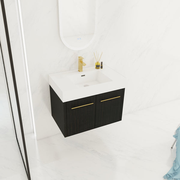 English Elm 30 Inch Wall-Mounted Bathroom Vanity With Thick Edged Resin Sink - Modern, Space-Saving Design! W999S00158