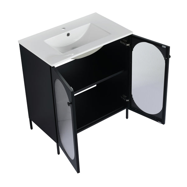 English Elm 30 Inch Freestanding Bathroom Vanity With Durable Ceramic Sink & Customizable Storage Solutions W999S00163