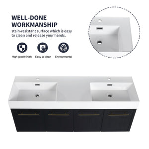 English Elm 60 Inch Wall-Mounted Bathroom Vanity With Double Resin Sink, Soft-Close Hinges, Eco-Friendly Design W999S00161