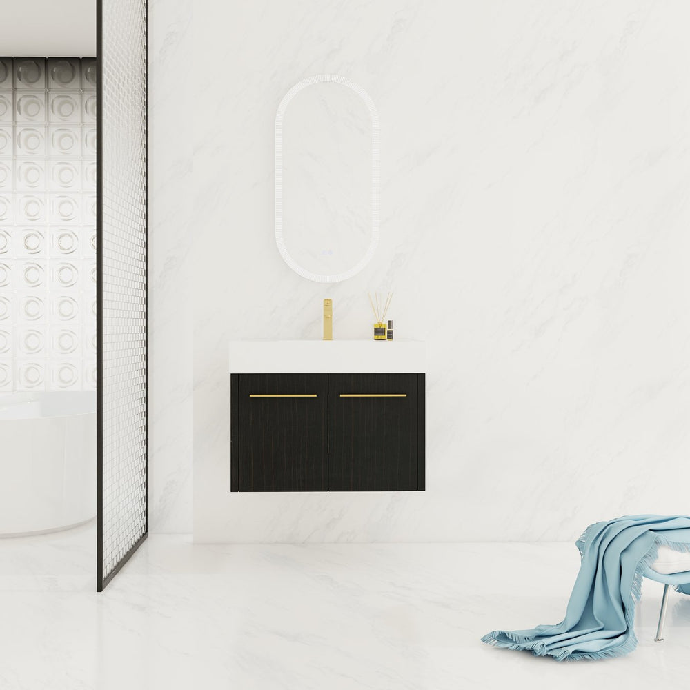 English Elm 30 Inch Wall-Mounted Bathroom Vanity With Thick Edged Resin Sink - Modern, Space-Saving Design! W999S00158