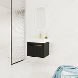 English Elm 24 Inch Wall-Mounted Bathroom Vanity With Thick Resin Sink, Soft-Close Doors & Space-Saving Design W999S00157