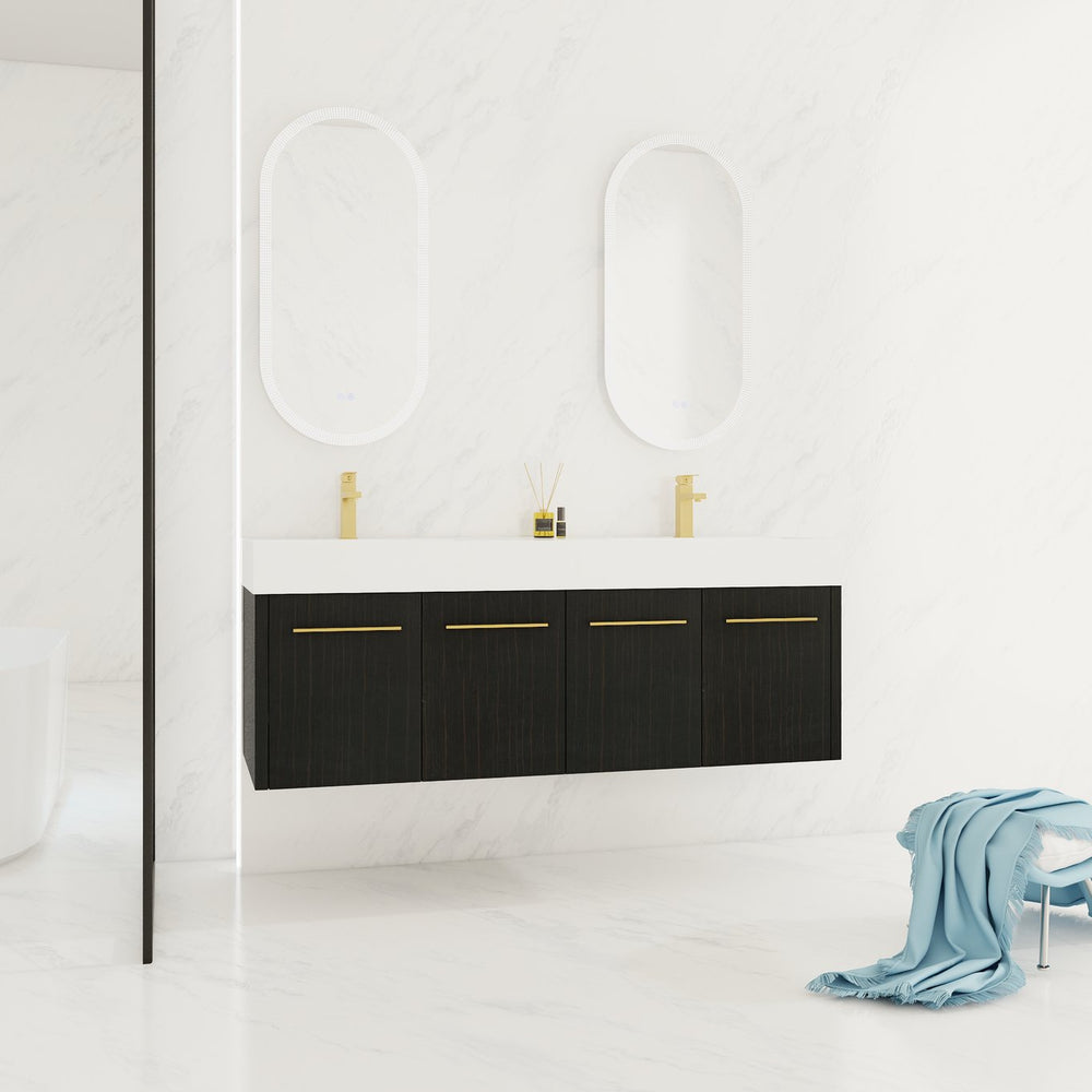 English Elm 60 Inch Wall-Mounted Bathroom Vanity With Double Resin Sink, Soft-Close Hinges, Eco-Friendly Design W999S00161