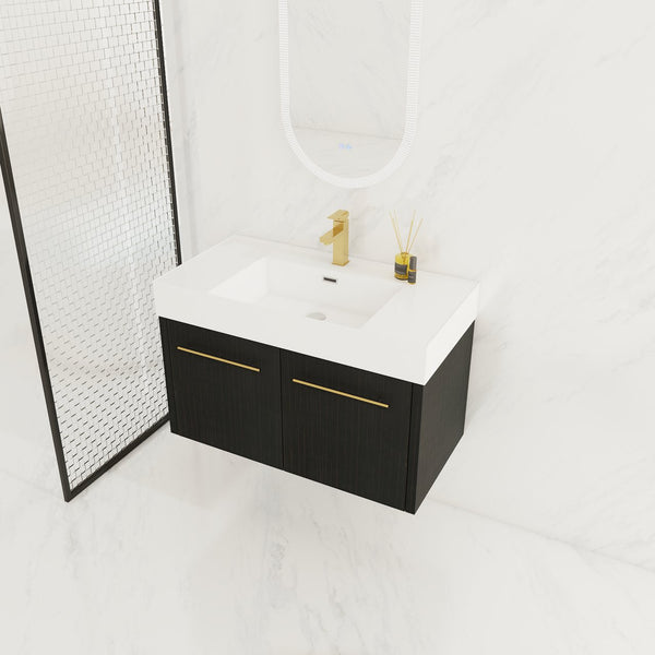 English Elm 36 Inch Wall-Mounted Bathroom Vanity With Soft-Close Doors, Thick Resin Sink, Easy Installation W999S00159