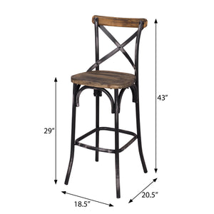 English Elm Antique Metal X-Back Bar Stool with Oak Slats, Splayed Legs and Footrest for Rustic Kitchen Counter Black+Brown B062P181304
