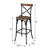 English Elm Antique Black and Antique Oak Bar Stool With Cross Back