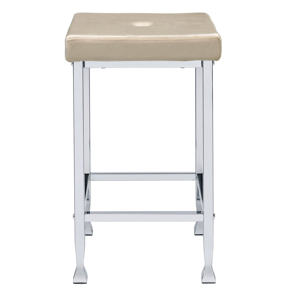 English Elm Beige Velvet Counter Height Stool Set of 2 with Chrome Legs and Padded Seat for Stylish Comfort Beige B062P181298