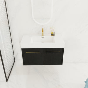 English Elm 36 Inch Wall-Mounted Bathroom Vanity With Soft-Close Doors, Thick Resin Sink, Easy Installation W999S00159