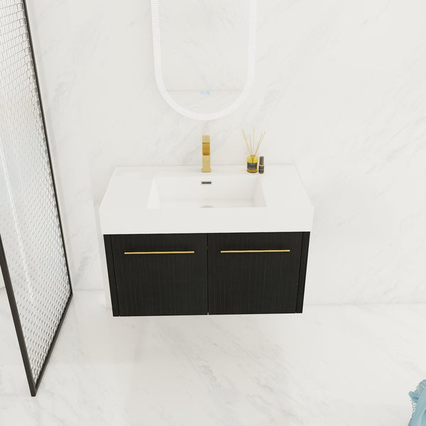 English Elm 36 Inch Wall-Mounted Bathroom Vanity With Soft-Close Doors, Thick Resin Sink, Easy Installation W999S00159