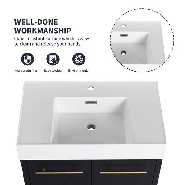 English Elm 30 Inch Wall-Mounted Bathroom Vanity With Thick Edged Resin Sink - Modern, Space-Saving Design! W999S00158