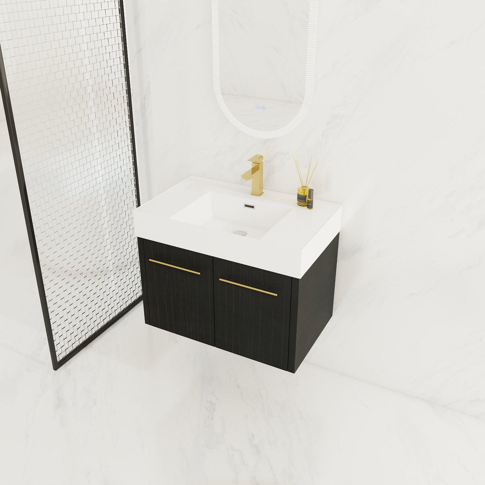 English Elm 30 Inch Wall-Mounted Bathroom Vanity With Thick Edged Resin Sink - Modern, Space-Saving Design! W999S00158