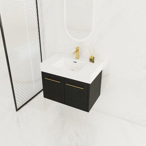 English Elm 30 Inch Wall-Mounted Bathroom Vanity With Thick Edged Resin Sink - Modern, Space-Saving Design! W999S00158