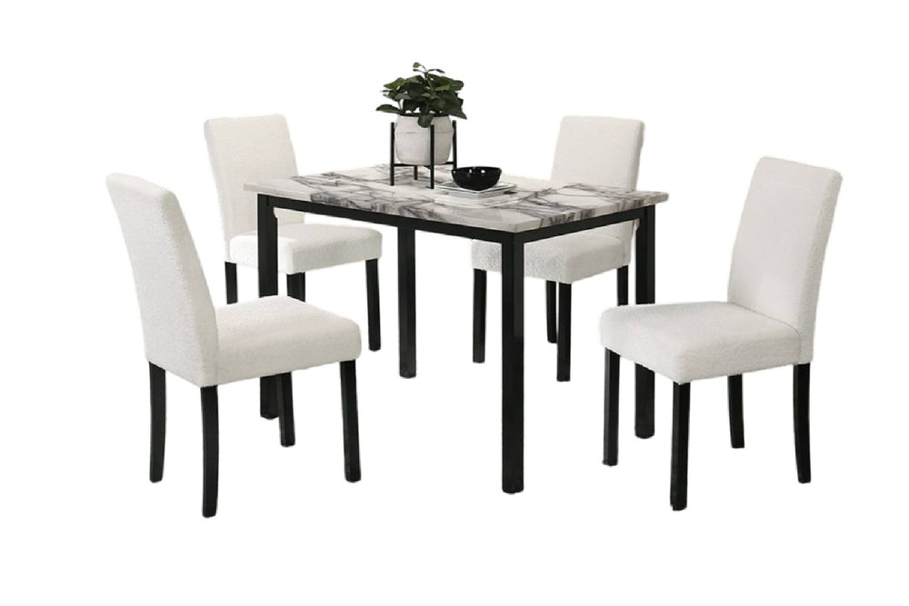 English Elm White 5-Piece Wool Fabric Upholstered Dining Set with Faux Marble Top, Cushioned Modern Comfort B011S00885