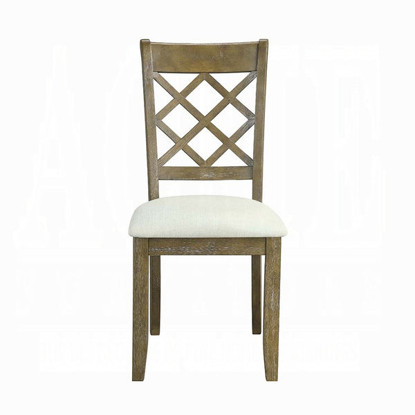 English Elm Beige Rustic Oak Lattice Back Side Chairs Set of 2 — Farmhouse Dining Seating, Sturdy Wood Comfort B062P182771
