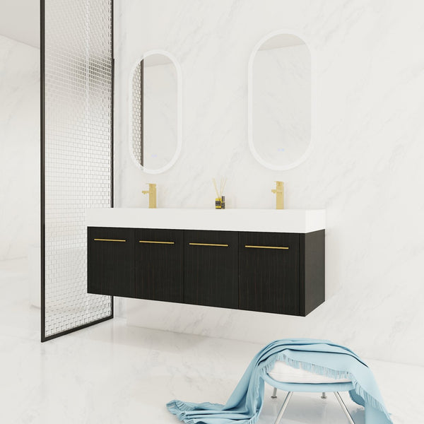 English Elm 60 Inch Wall-Mounted Bathroom Vanity With Double Resin Sink, Soft-Close Hinges, Eco-Friendly Design W999S00161