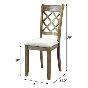 English Elm Beige Rustic Oak Lattice Back Side Chairs Set of 2 — Farmhouse Dining Seating, Sturdy Wood Comfort B062P182771