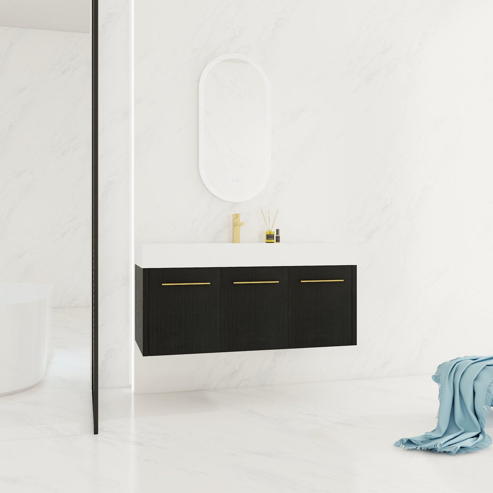 English Elm 48 Inch Wall-Mounted Bathroom Vanity With Thick Resin Sink, Soft-Close Doors, Kd Package Included W999S00160