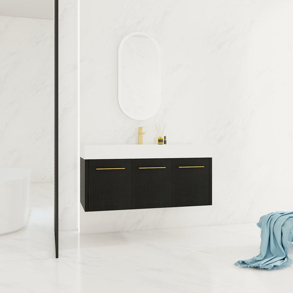 English Elm 48 Inch Wall-Mounted Bathroom Vanity With Thick Resin Sink, Soft-Close Doors, Kd Package Included W999S00160