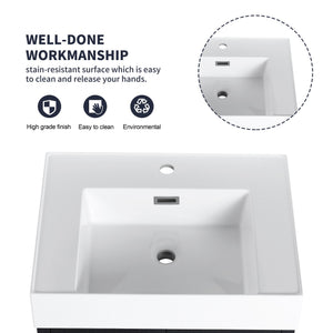 English Elm 24 Inch Wall-Mounted Bathroom Vanity With Thick Resin Sink, Soft-Close Doors & Space-Saving Design W999S00157