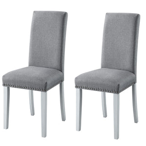 English Elm Grey Parson Chairs (Set of 2) in Grey Linen with Antique White Legs, Nailhead Trim, Sinuous Spring Comfort B062P182772