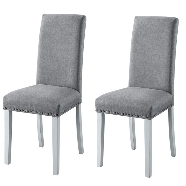 English Elm Grey Parson Chairs (Set of 2) in Grey Linen with Antique White Legs, Nailhead Trim, Sinuous Spring Comfort B062P182772