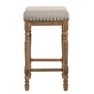 English Elm Beige Velvet Counter Height Stool Set of 2 with Chrome Legs and Padded Seat for Stylish Comfort Beige+Grey B062P181300