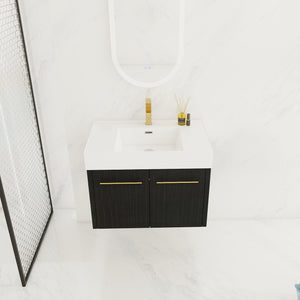 English Elm 30 Inch Wall-Mounted Bathroom Vanity With Thick Edged Resin Sink - Modern, Space-Saving Design! W999S00158