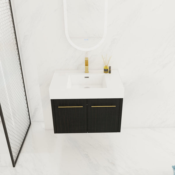 English Elm 30 Inch Wall-Mounted Bathroom Vanity With Thick Edged Resin Sink - Modern, Space-Saving Design! W999S00158