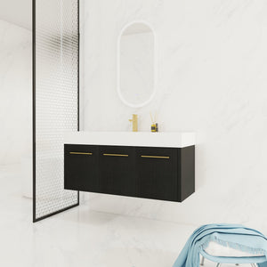 English Elm 48 Inch Wall-Mounted Bathroom Vanity With Thick Resin Sink, Soft-Close Doors, Kd Package Included W999S00160
