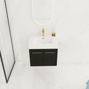 English Elm 24 Inch Wall-Mounted Bathroom Vanity With Thick Resin Sink, Soft-Close Doors & Space-Saving Design W999S00157