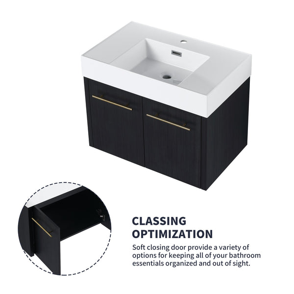 English Elm 30 Inch Wall-Mounted Bathroom Vanity With Thick Edged Resin Sink - Modern, Space-Saving Design! W999S00158