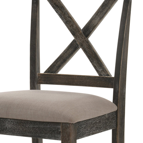 English Elm Tan Linen Counter Height Stool Set with Cross Back and Weathered Oak Legs—Durable Elegant Seating for Kitchens Grey B062P181295